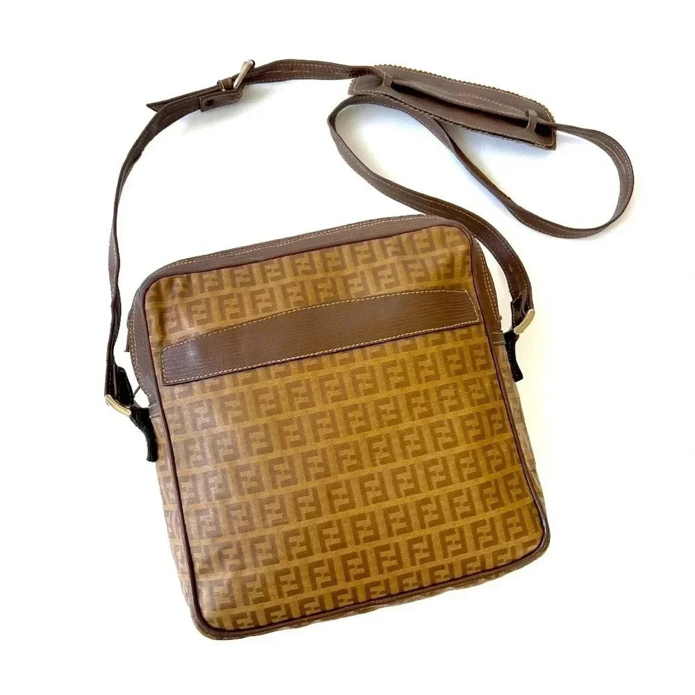 Vintage Fendi Zucchino Coated Canvas Crossbody Handbag